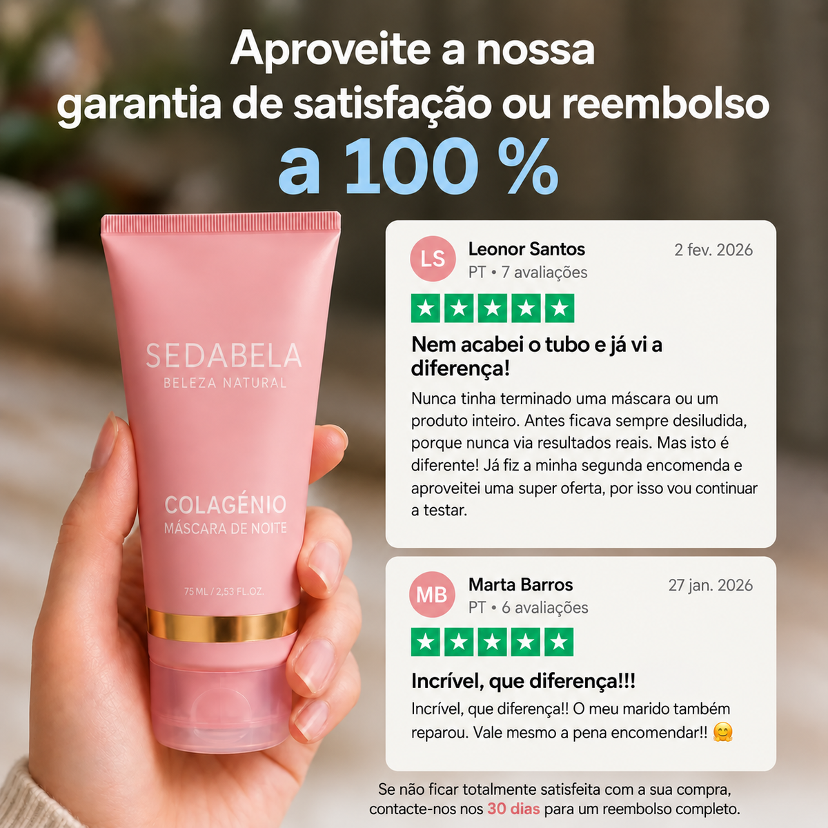 Garantia de satisfação ou reembolso a 100 %
